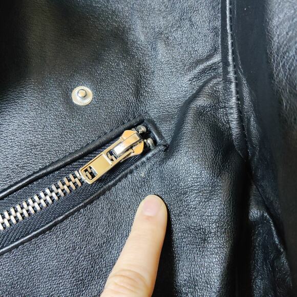 Deadwood Avery Recycled Leather Black Motorcycle Biker Jacket Fur Collar 38 XS/S - Picture 15 of 16